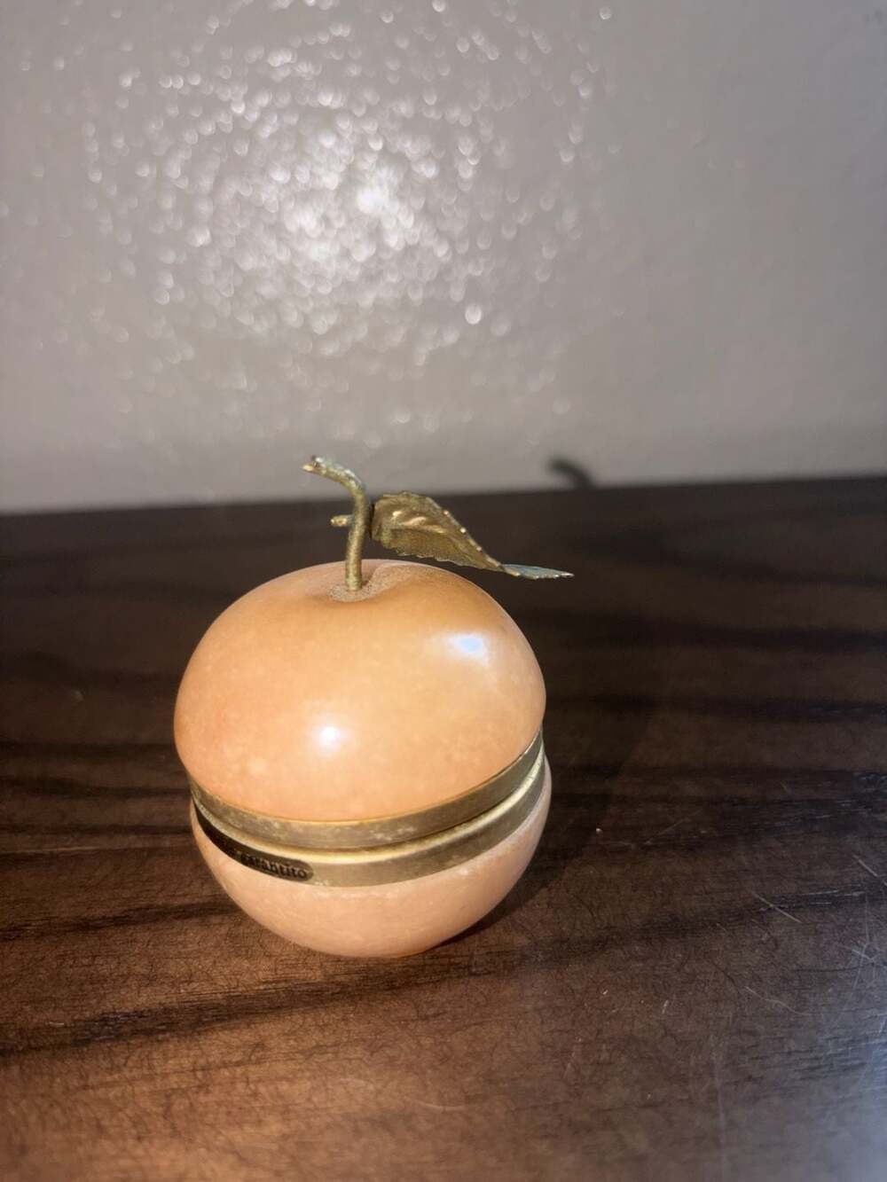 E&R Golden Crown Alabaster Apple Trinket Box